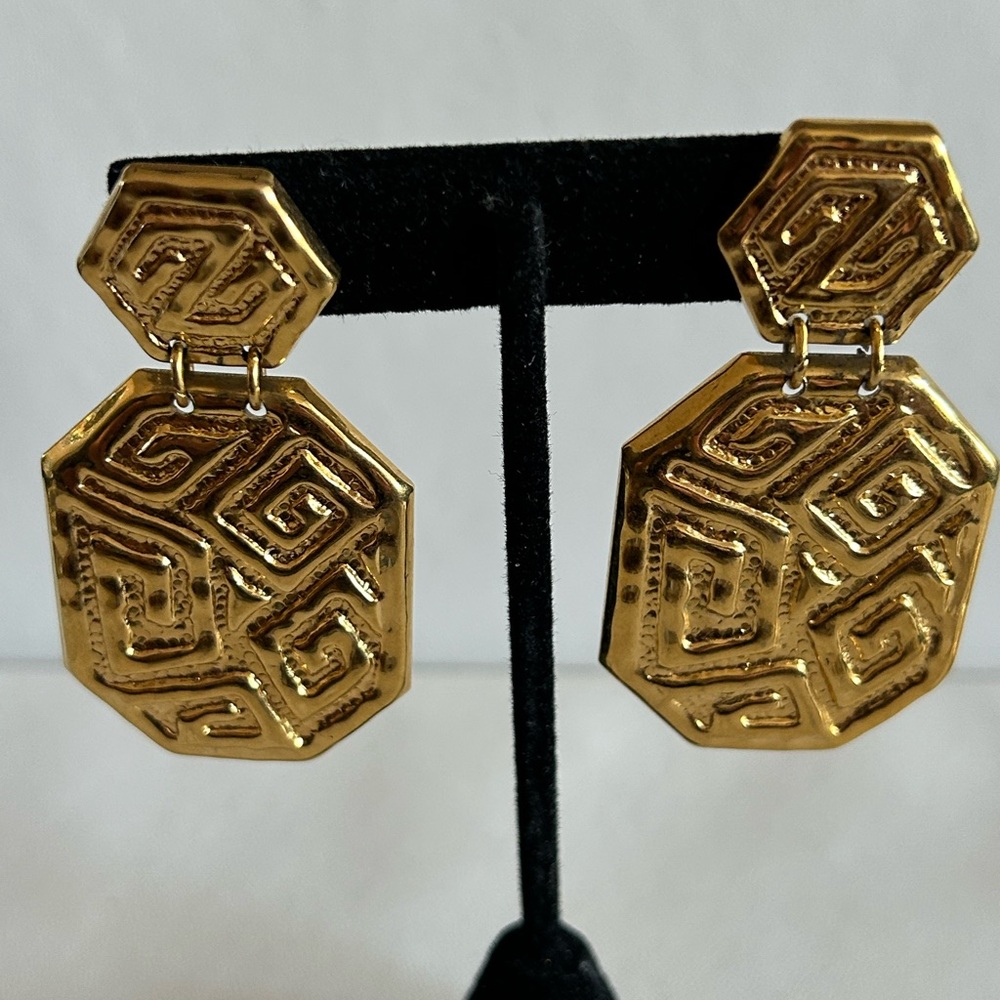 Vintage Chunky Gold Tribal Geometric Statement Earrings Boho